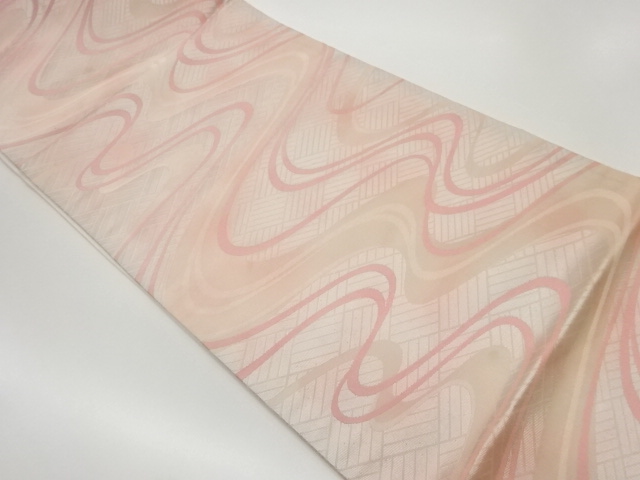 流水に菱模様織出し袋帯